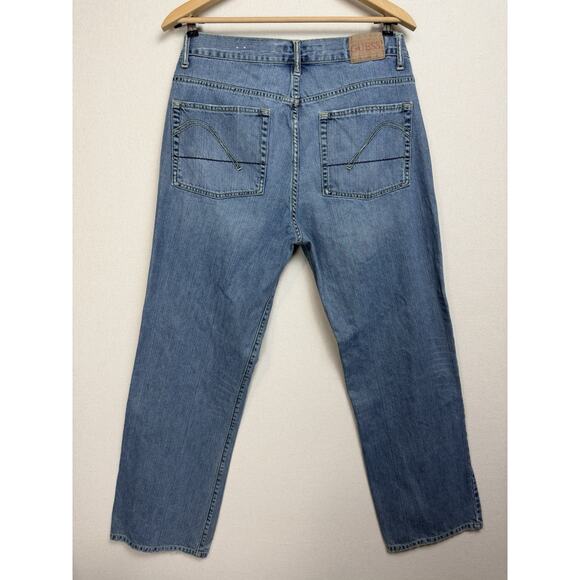 Y2K Guess Jeans Men Straight Leg Sz 36x32 Modele Distressed Button Fly Grunge - Picture 12 of 16